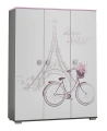 Szafa Trzydrzwiowa PARIS Y44 145x53x190 cm z Grafiką UV – Biel / Grafit / Róż