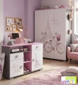 Szafa Trzydrzwiowa PARIS Y44 145x53x190 cm z Grafiką UV – Biel / Grafit / Róż