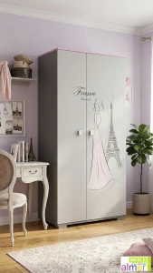 Szafa Dwudrzwiowa PARIS Y43 90x53x190 cm – Biały/Grafit – Grafika UV