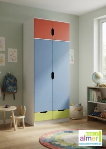 Szafa dziecięca MIŁOSZ N25+N 80x53 wys. 227 cm – Biel / Zielony Limonka / Czerwony / Lazurowy Błękit