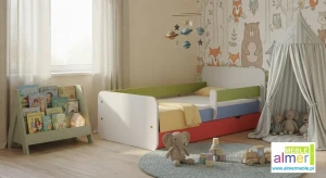 Łóżko Dziecięce z Szufladą MIŁOSZ N20S 140x70 – Biel / Limonka / Czerwony / Lazurowy Błękit
