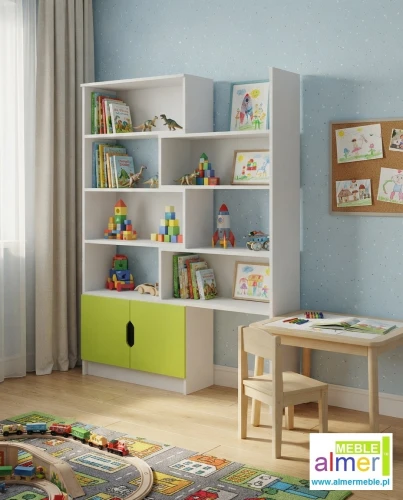 Regał dziecięcy regulowany MIŁOSZ N37 80-140x40 cm - Biel / Limonka 
