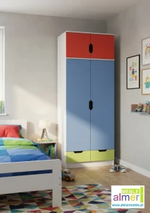 Szafa dziecięca z nadstawką Miłosz N9+N 80x53x227 cm – Biel / Zielony / Czerwony / Niebieski