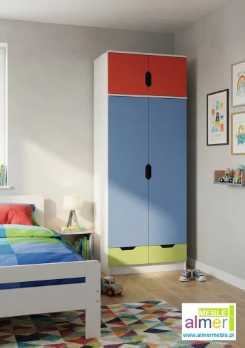 Szafa dziecięca z nadstawką Miłosz N9+N 80x53x227 cm – Biel / Zielony / Czerwony / Niebieski
