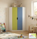 Duża szafa narożna dla dziecka Miłosz N28 95x95 cm – Biała z kolorowymi wstawkami