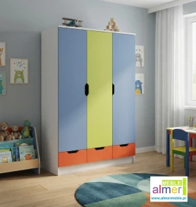 Szafa Dziecięca MIŁOSZ N10 120x53 cm Biała / Zielony Limonka / Czerwony / Lazurowy Błękit + Opcja Cichy Domyk