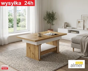 Ławostół L29 z szufladą – podnoszony i rozkładany 130-210 cm – dąb craft złoty / biały mat 