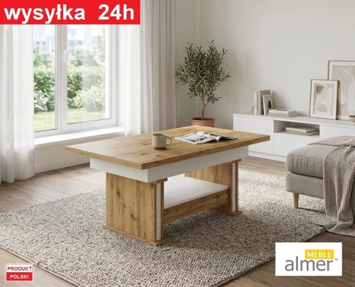 Ławostół L29 z szufladą – podnoszony i rozkładany 130-210 cm – dąb craft złoty / biały mat 