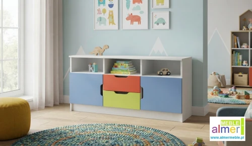 Komoda dziecięca MIŁOSZ N13 120x47 cm - Biel / Limonka / Czerwień / Błękit