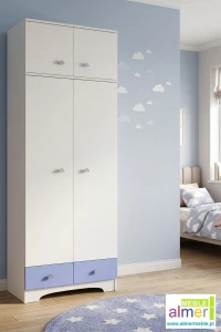 Szafa dziecięca z nadstawką CLOUDS N25+N 80x53x227 cm – Lazurowy błękit / Biel