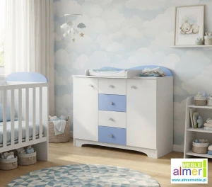 Komoda dla dziecka CLOUDS N12 120cm – Biel i Lazurowy Błękit – Chmurki