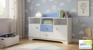 Komoda do pokoju dziecka CLOUDS N13 120cm – Biel + Lazurowy Błękit