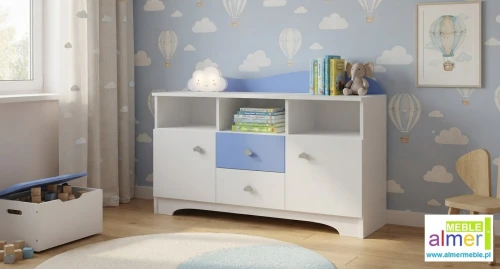 Komoda do pokoju dziecka CLOUDS N13 120cm – Biel + Lazurowy Błękit