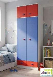 Szafa dziecięca z nadstawką BRICKS N9+N | 80x227x53 cm | Biała/Kolorowa