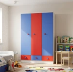 Szafa dziecięca BRICKS N10 – 120x177 cm – Biało-kolorowa z uchwytami klockami
