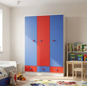 Szafa dziecięca BRICKS N10 – 120x177 cm – Biało-kolorowa z uchwytami klockami