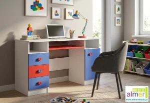 Biurko dziecięce BRICKS NB7 120x50 cm | Białe z kolorowymi frontami