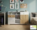 Komoda ARTISAN Y31 120x40x76 cm – Biel / Dąb Artisan / Szary