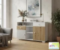 Komoda ARTISAN Y31 120x40x76 cm – Biel / Dąb Artisan / Szary