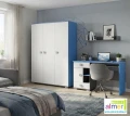 Szafa dziecięca BLUE Y44 145x53x190 cm | Grafit / Lazurowy Błękit / Biel
