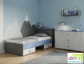 Łóżko młodzieżowe dla nastolatka BLUE Y19 z szufladami (226x94 cm) – grafit / lazurowy błękit / biel