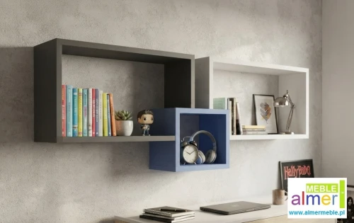 Półka wisząca BLUE YP3 115x53 grafit / lazurowy błękit / biel