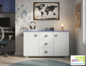 Komoda młodzieżowa BLUE Y42 120x40 cm - Grafit / Lazurowy Błękit / Biel