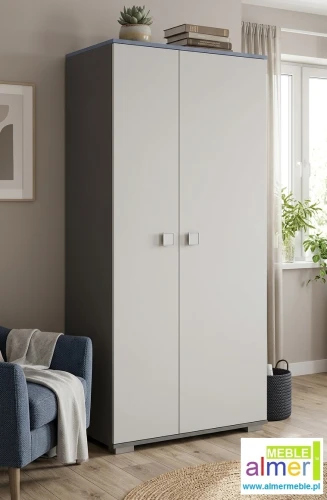 Szafa młodzieżowa BLUE Y23 90x53 wys. 190 cm (grafit / lazurowy błękit / biel)
