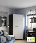 Szafa narożna dziecięca / młodzieżowa BLUE Y17 (95x95x190 cm) – grafit / lazurowy błękit / biel