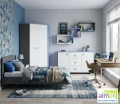 Szafa narożna dziecięca / młodzieżowa BLUE Y17 (95x95x190 cm) – grafit / lazurowy błękit / biel