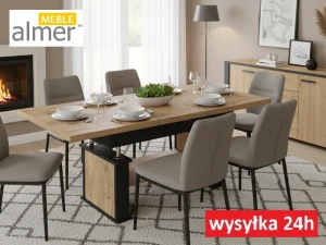 Ławostół rozkładany i podnoszony L62 - Dąb Craf Złoty / Czarny Mat - 120-200 cm
