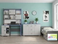 Biurko młodzieżowe z nadstawką BLUE Y15 (130x55 cm) – Grafit / Lazurowy Błękit / Biel