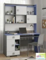 Biurko młodzieżowe z nadstawką BLUE Y15 (130x55 cm) – Grafit / Lazurowy Błękit / Biel