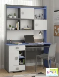 Biurko młodzieżowe z nadstawką BLUE Y15 (130x55 cm) – Grafit / Lazurowy Błękit / Biel
