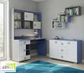 Biurko młodzieżowe z nadstawką BLUE Y15 (130x55 cm) – Grafit / Lazurowy Błękit / Biel