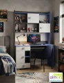 Biurko młodzieżowe z nadstawką BLUE Y15 (130x55 cm) – Grafit / Lazurowy Błękit / Biel