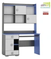 Biurko młodzieżowe z nadstawką BLUE Y15 (130x55 cm) – Grafit / Lazurowy Błękit / Biel