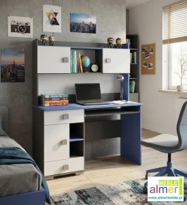 Nowoczesne biurko dla dziecka i młodzieży BLUE Y34 z nadstawką i szafką (130x55 cm)