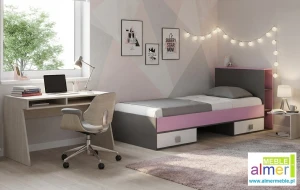 Łóżko Młodzieżowe PINK Y19 90x200 z Szufladami Grafit/Róż/Biel Uniwersalne