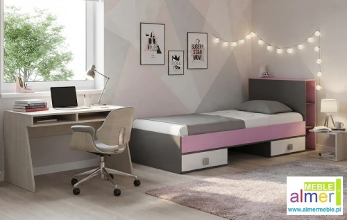 Łóżko Młodzieżowe PINK Y19 90x200 z Szufladami Grafit/Róż/Biel Uniwersalne