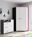 Komoda młodzieżowa PINK Y5 90x40x100 cm – Grafit / Róż / Biel
