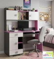 Biurko młodzieżowe z nadstawką PINK Y34 130x55x160 cm – Grafit / Róż / Biel