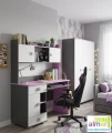 Biurko młodzieżowe z nadstawką PINK Y34 130x55x160 cm – Grafit / Róż / Biel