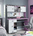 Biurko młodzieżowe z nadstawką PINK Y34 130x55x160 cm – Grafit / Róż / Biel