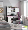 Biurko młodzieżowe z nadstawką PINK Y34 130x55x160 cm – Grafit / Róż / Biel