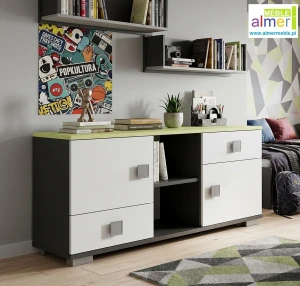 GREEN Y32 komoda młodzieżowa RTV 120x40 w.52 – grafit / limonka / biel