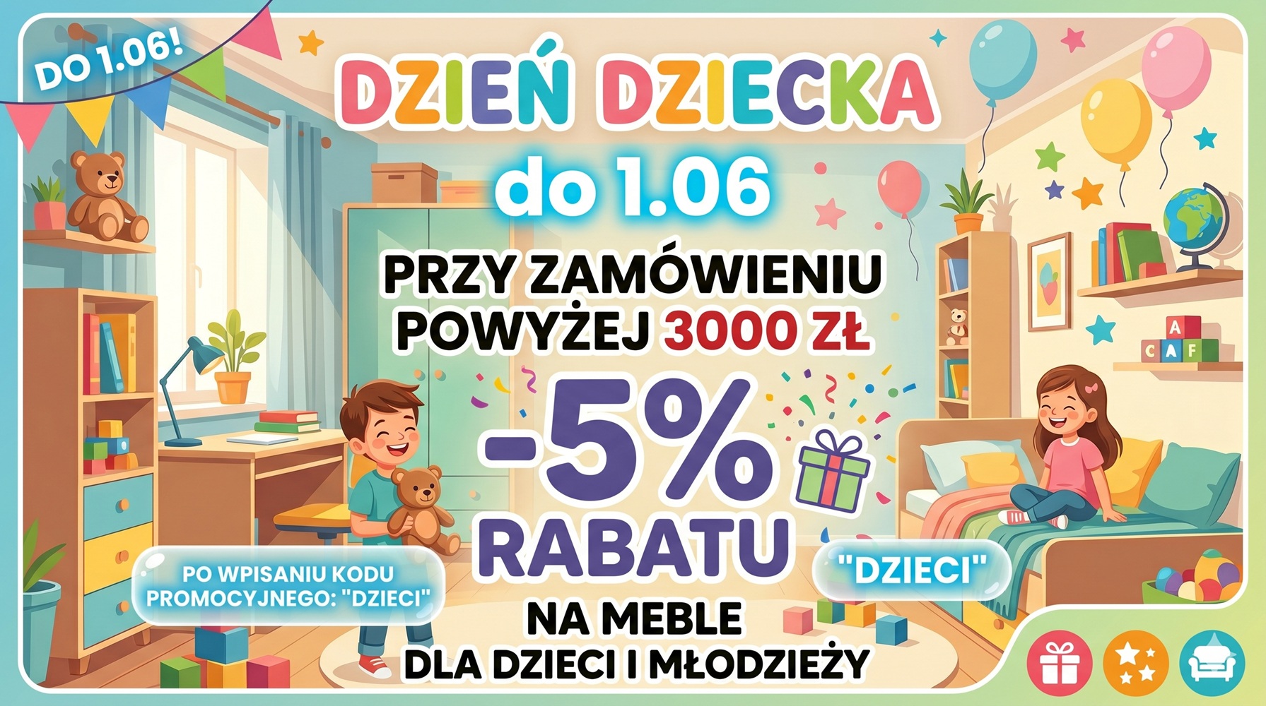 Meble dla dzieci młodzieży z okazji dnia dziecka