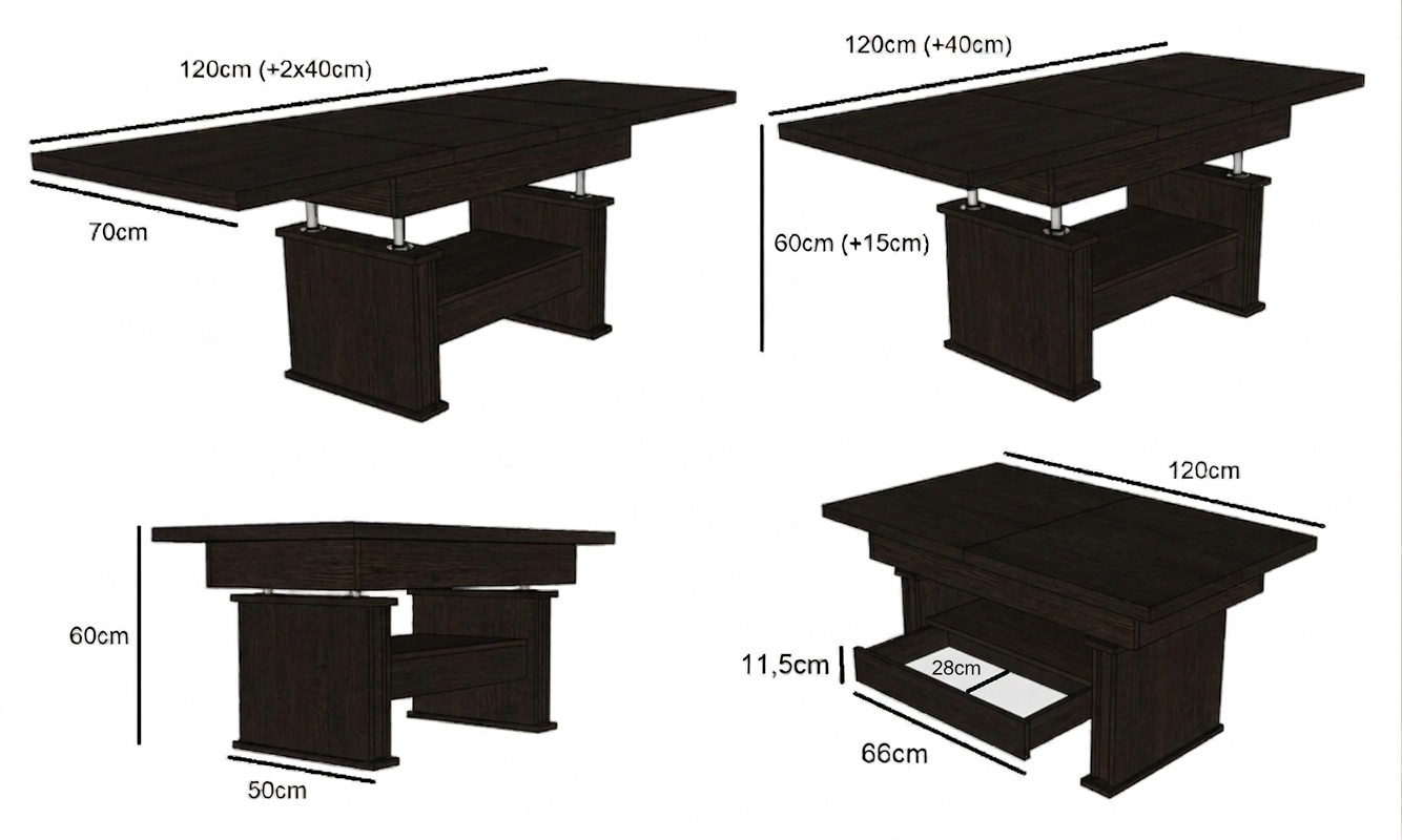 Ława Ławostół Rozkładany Podnoszony L29 z Szufladą 120-200cm Wenge Ciemne – Wysyłka 24h