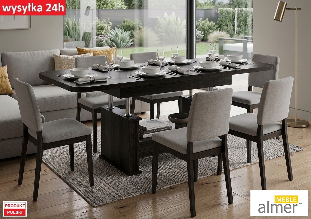 Ławostół L15 Wenge Ciemne z Szufladą 120-200x70 cm | Ława rozkładana i podnoszona