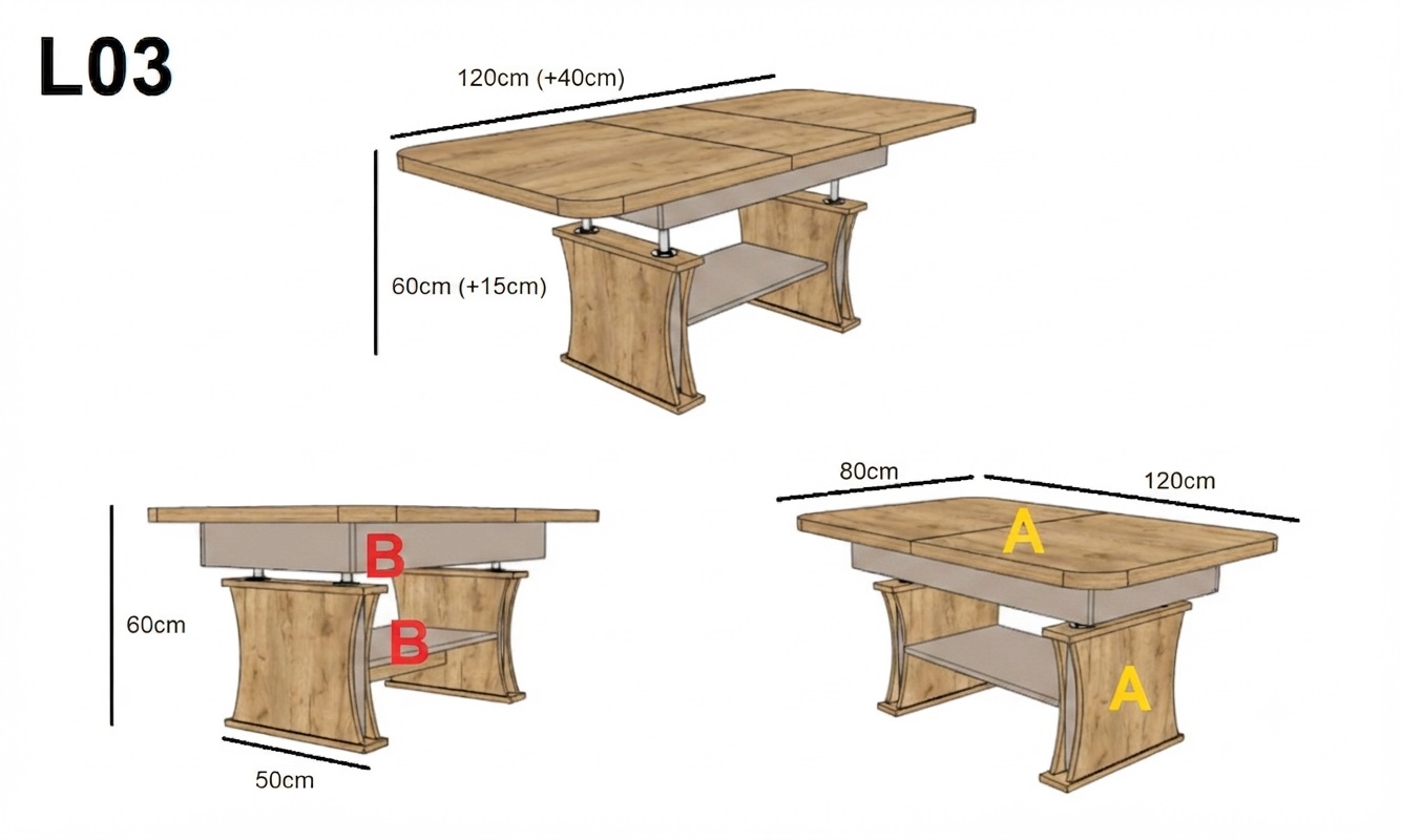 Ławostół L03 Podnoszony Rozkładany 120x80 - Dąb Artisan / Kaszmir - WYSYŁKA 24H